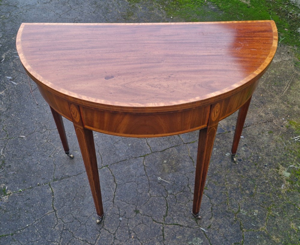Early 19th century inlaid mahogany demi lune games table.  View XII