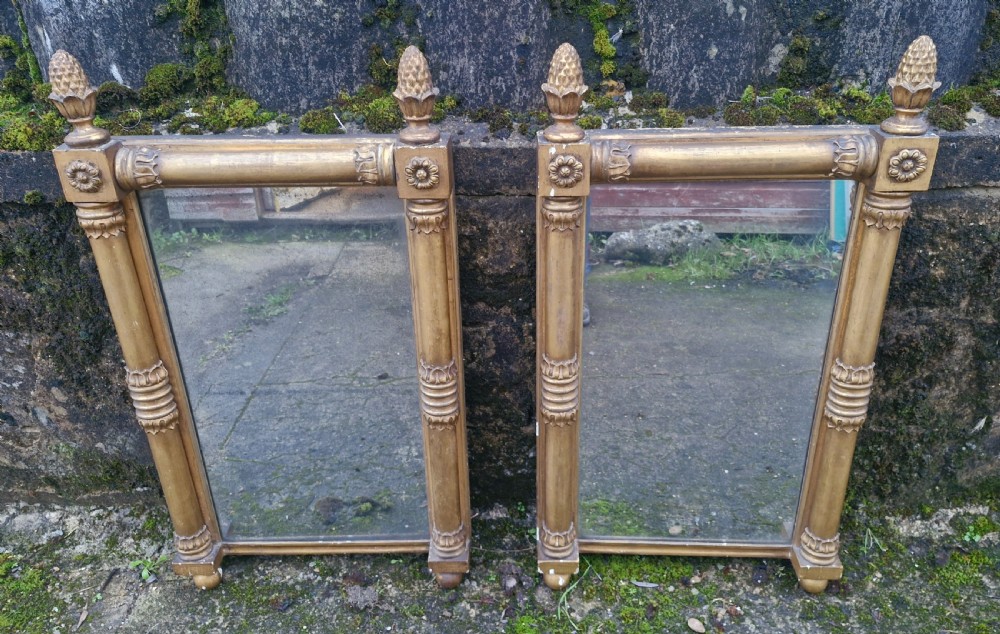 Pair of Regency gilded pier mirrors with pineapple finials. View XI