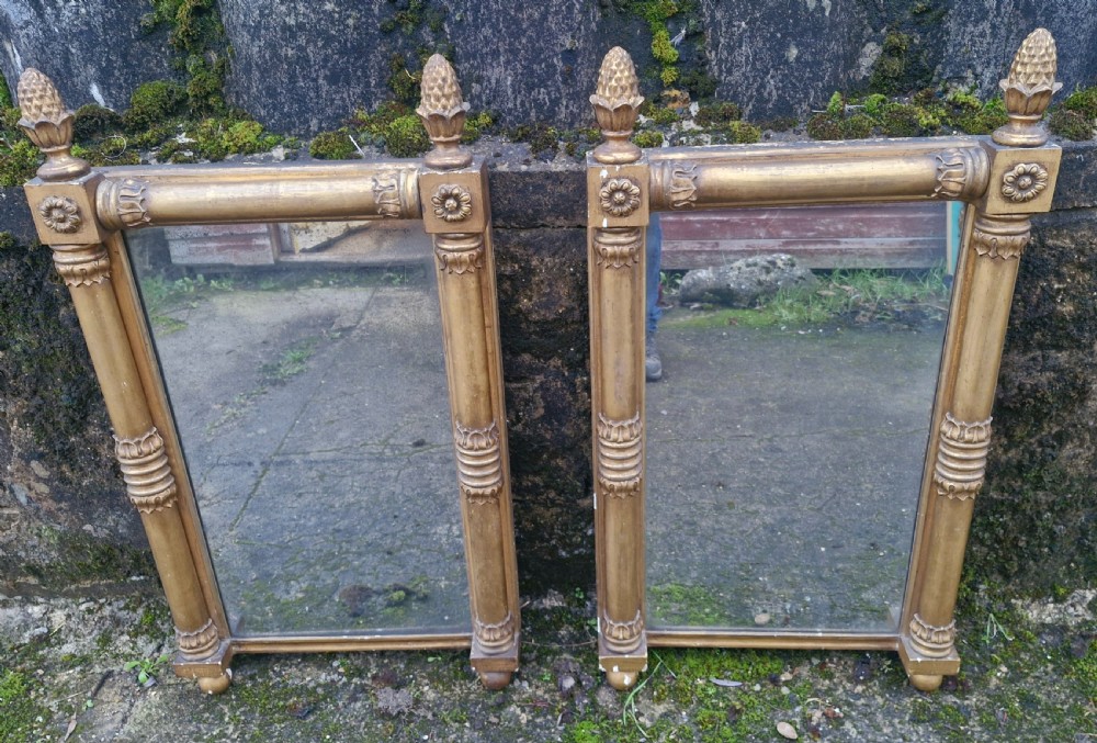 Pair of Regency gilded pier mirrors with pineapple finials. View XV