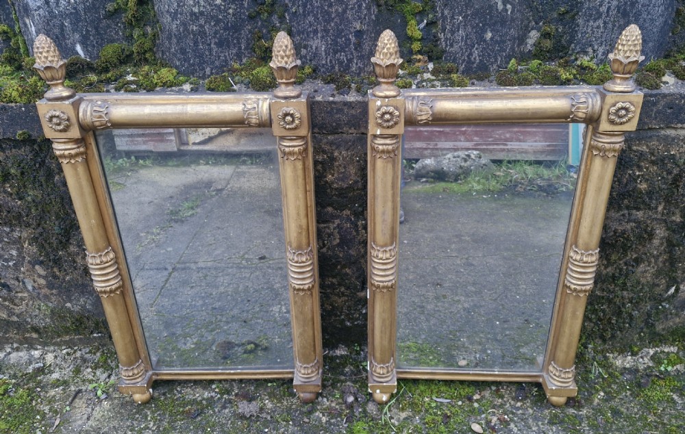 Pair of Regency gilded pier mirrors with pineapple finials. View III