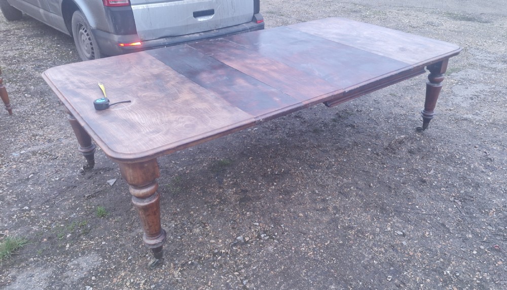 Regency mahogany 3 leaf extending dining table.  View XII