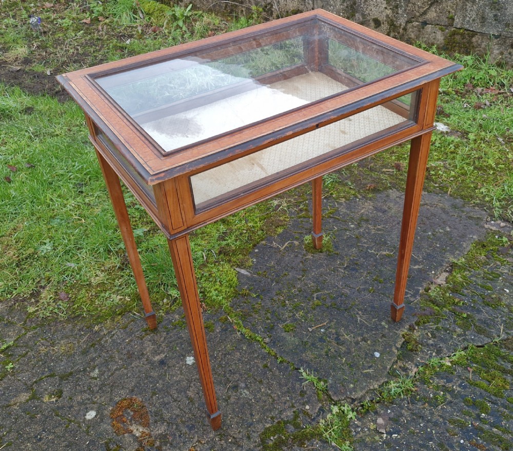 Edwardian inlaid Satinwood bijouterie display table.  View II