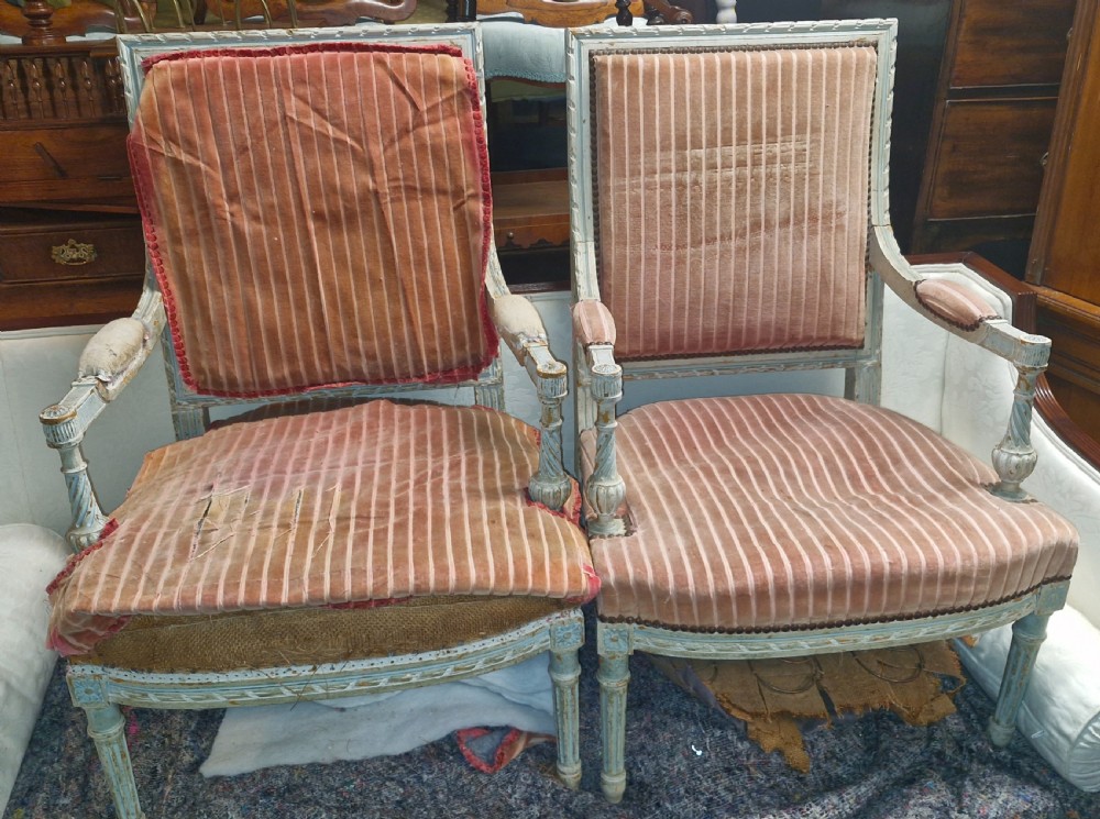 Pair of French upholstered armchairs. View III
