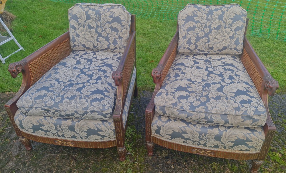 Pair of good  country house bergere armchairs. 