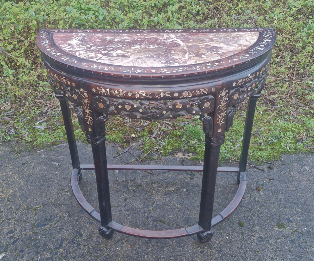 Chinese inlaid Demi Lune hall table  
