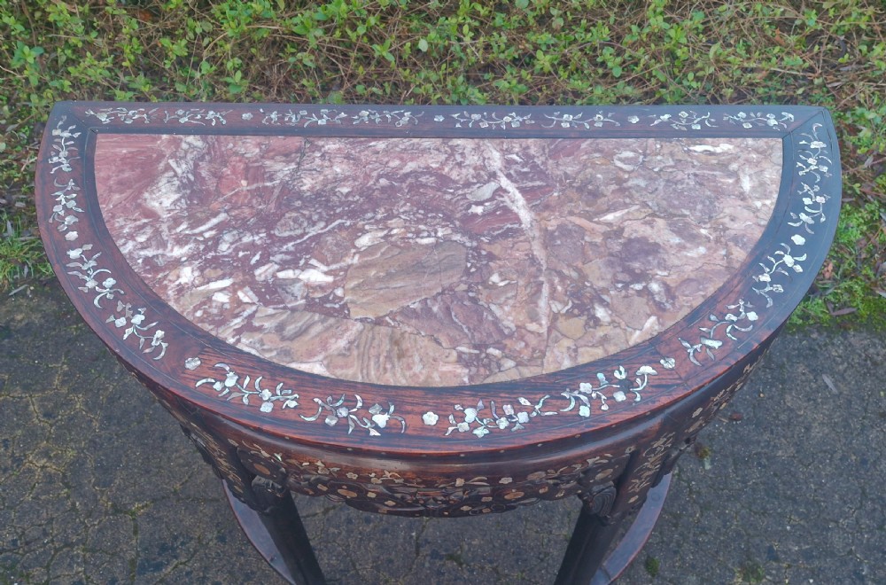 Chinese inlaid Demi Lune hall table   View II