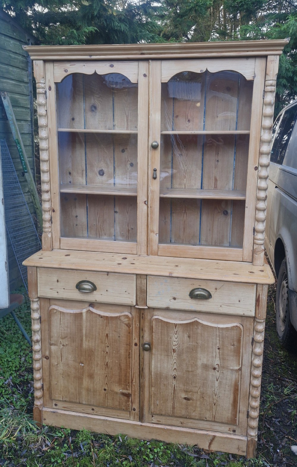Early Victorian pine kitchen cupboard. 