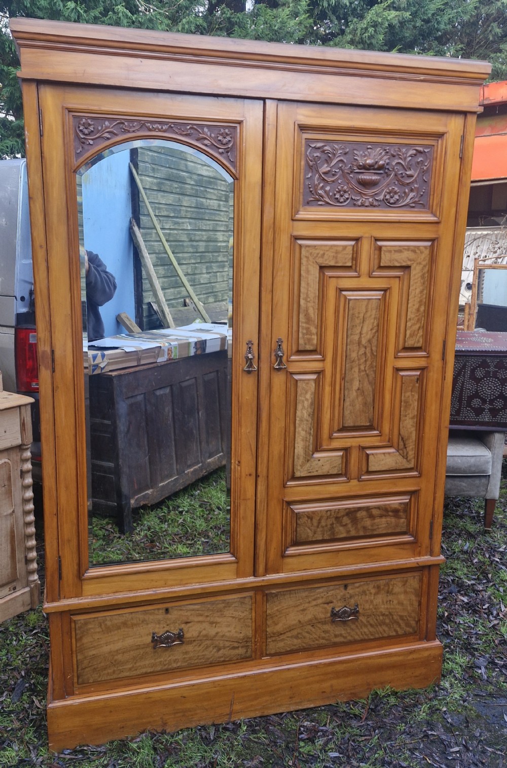 Useful double hanging late Victorian wardrobe. 