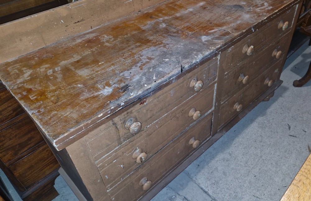 Victorian pine set of haberdashery drawers.  View II