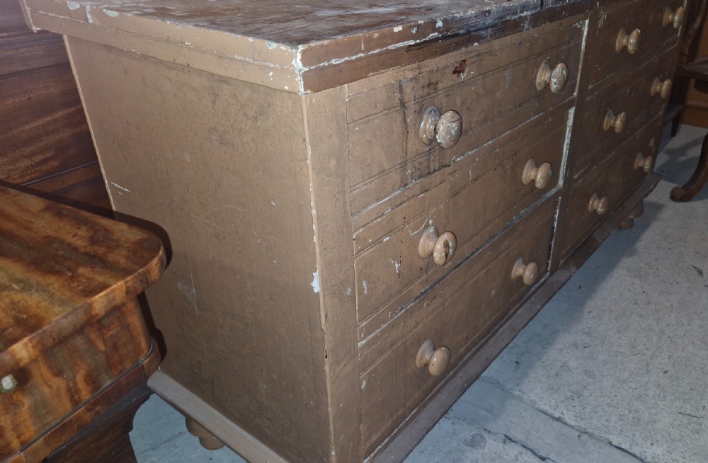 Victorian pine set of haberdashery drawers.  View III