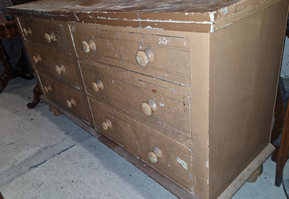 Victorian pine set of haberdashery drawers.  View VII
