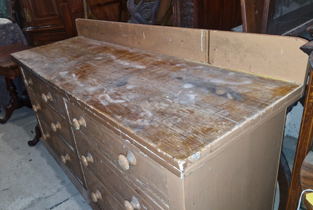Victorian pine set of haberdashery drawers.  View IX
