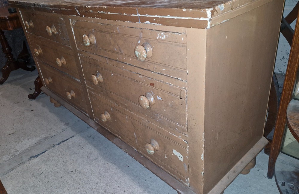 Victorian pine set of haberdashery drawers.  View X