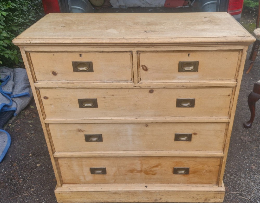 Victorian pine campaign style chest of drawers.  View VI