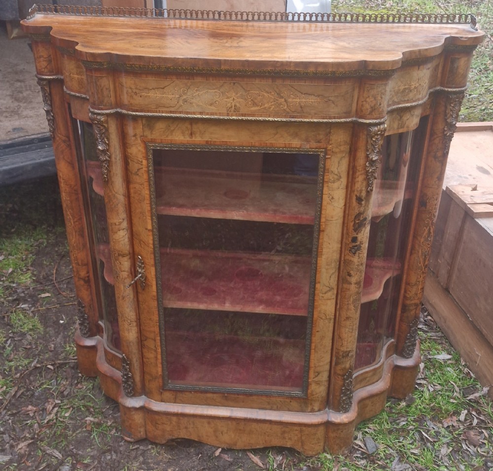 Victorian inlaid walnut gilt metal mounted side cabinet. 