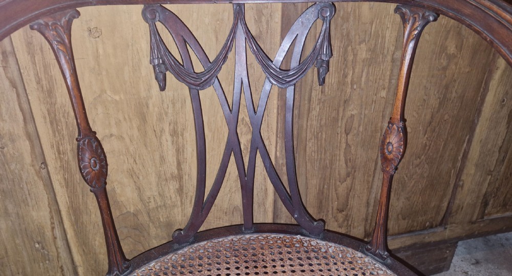 Edwardian carved Mahogany caned armchair.  View V