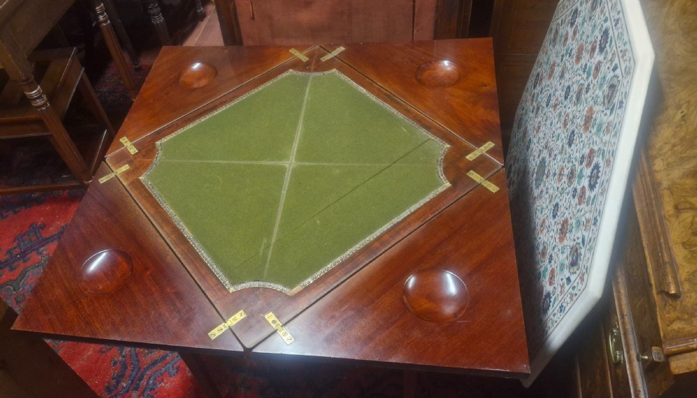 Edwardian inlaid mahogany swivel top games table.  View II
