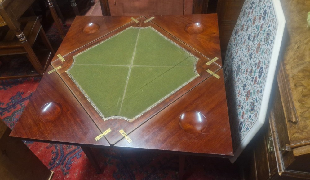 Edwardian inlaid mahogany swivel top games table.  View III