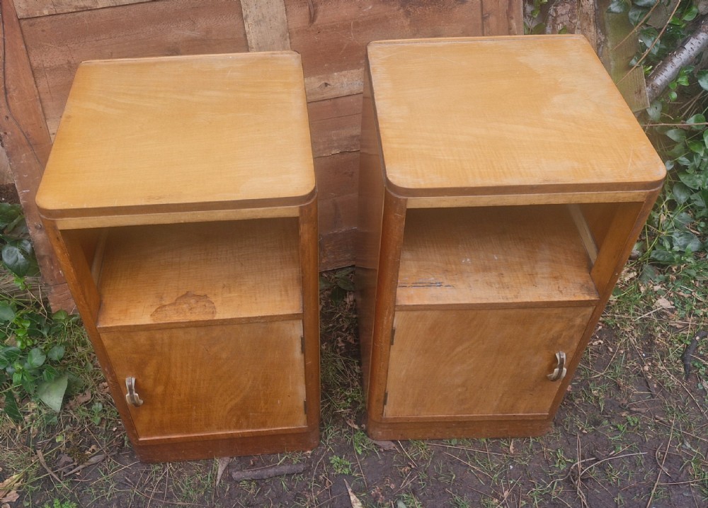 Pair of Art Deco maple bedside cabinets.  View II