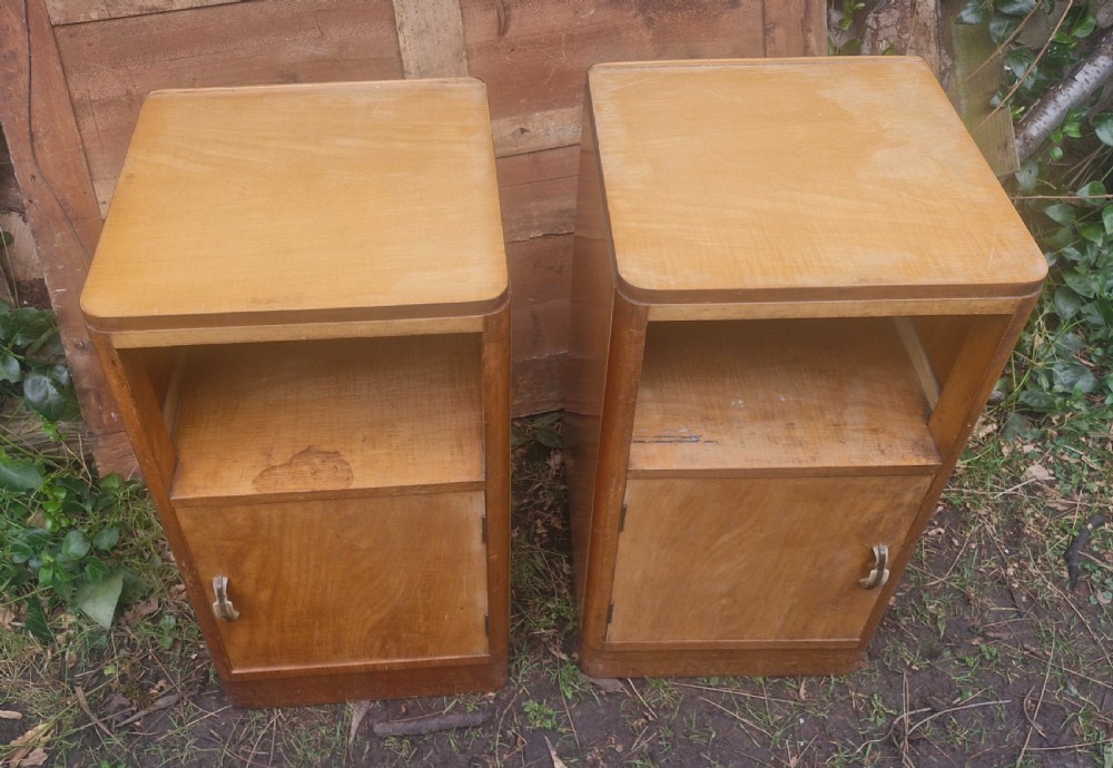 Pair of Art Deco maple bedside cabinets.  View III