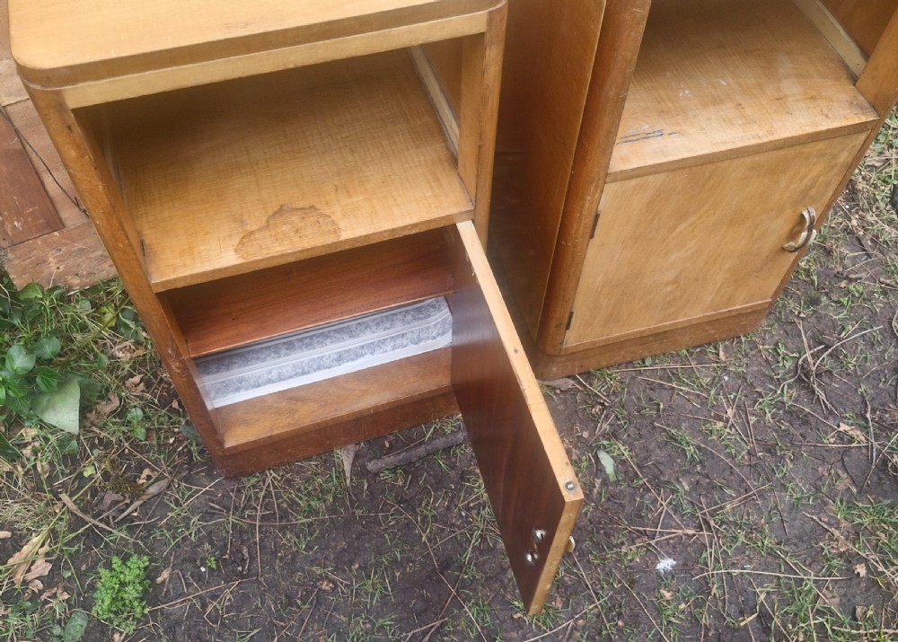 Pair of Art Deco maple bedside cabinets.  View IV