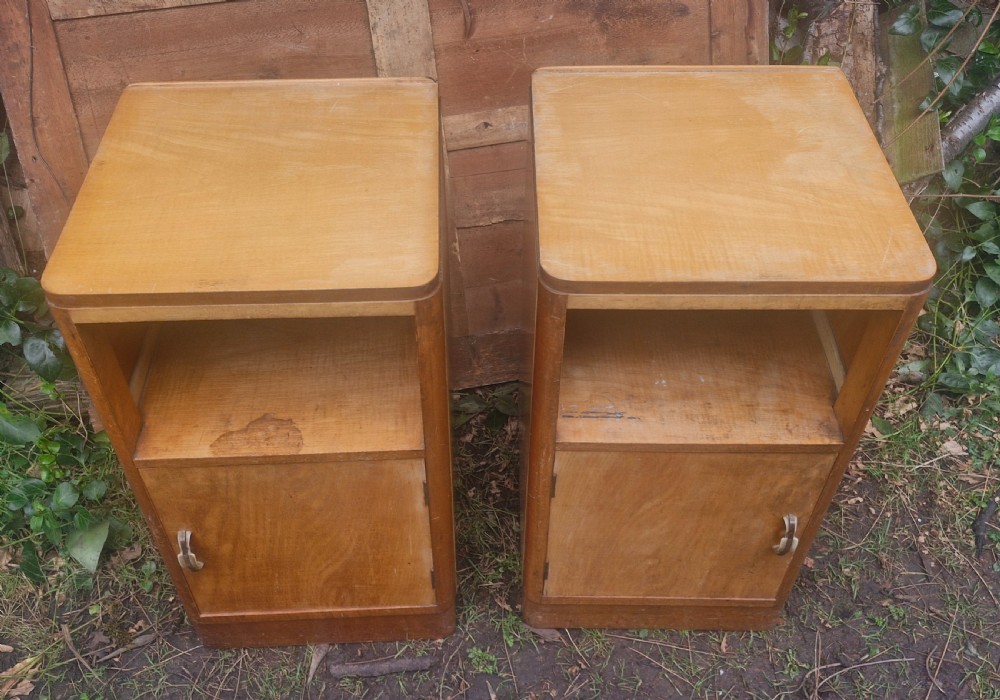 Pair of Art Deco maple bedside cabinets.  View V