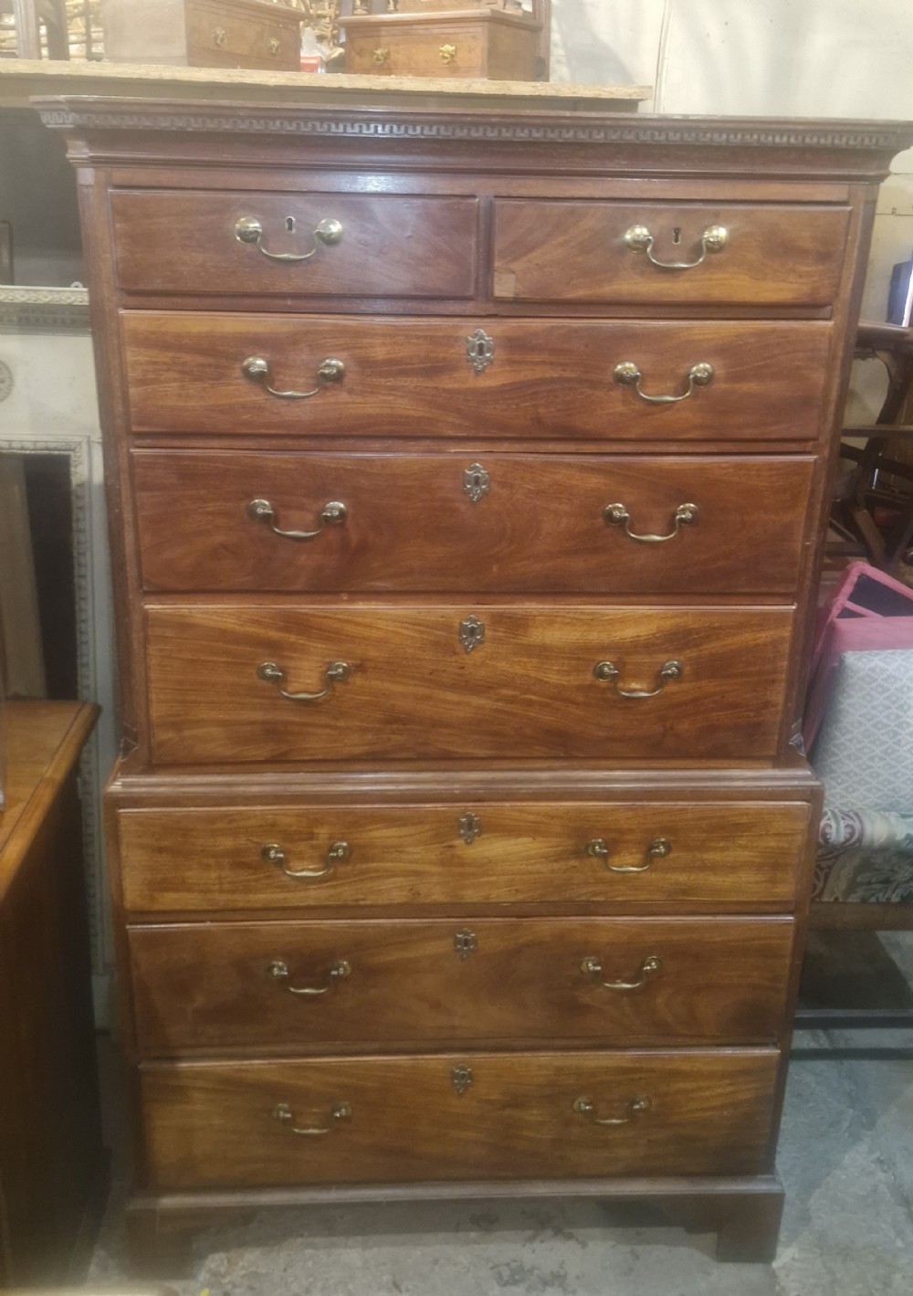 Late Georgian mahogany tallboy chest on chest.