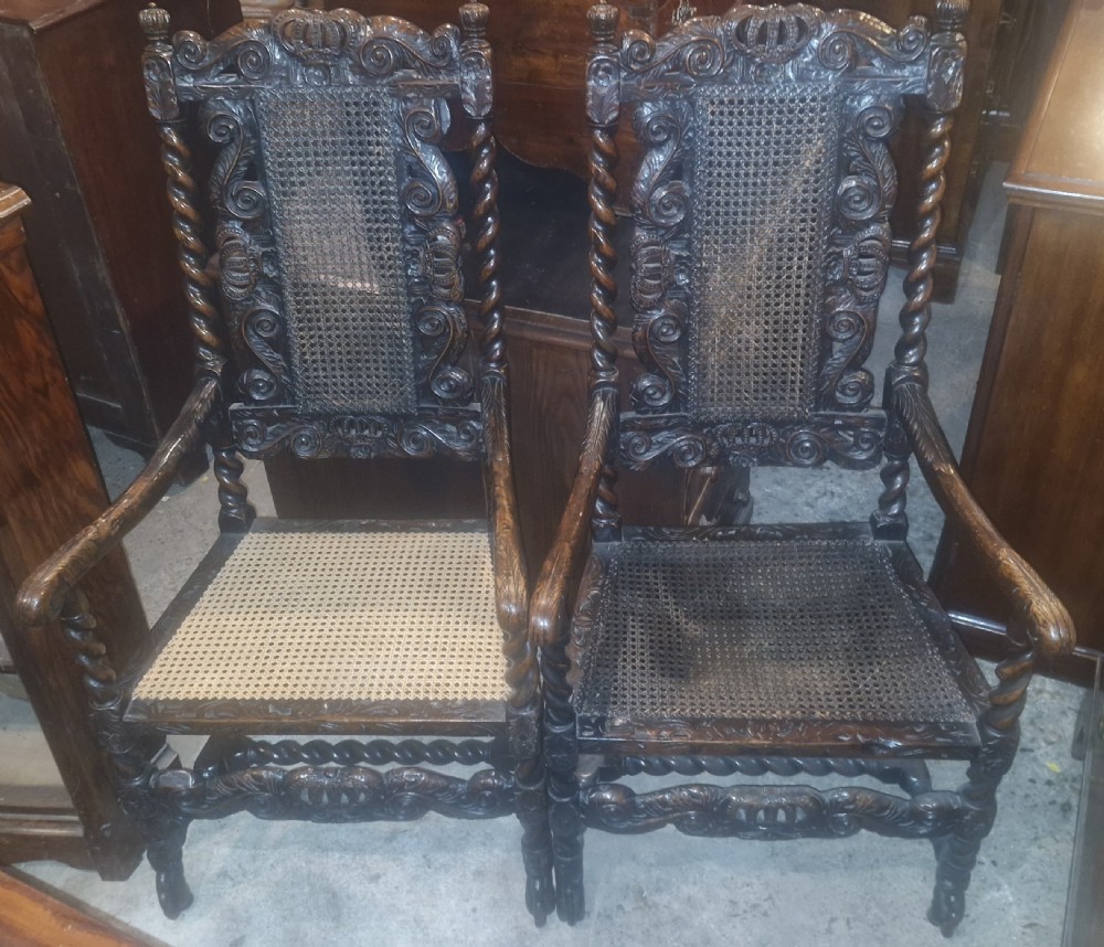 Good pair of William and Mary style carved armchairs.
