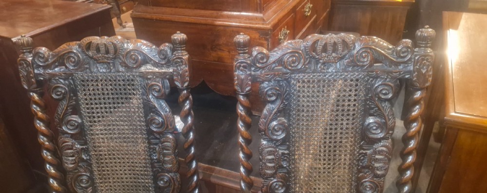 Good pair of William and Mary style carved armchairs. View II