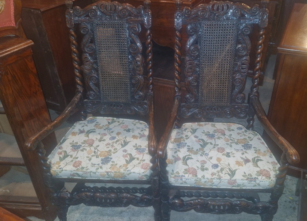 Good pair of William and Mary style carved armchairs. View V