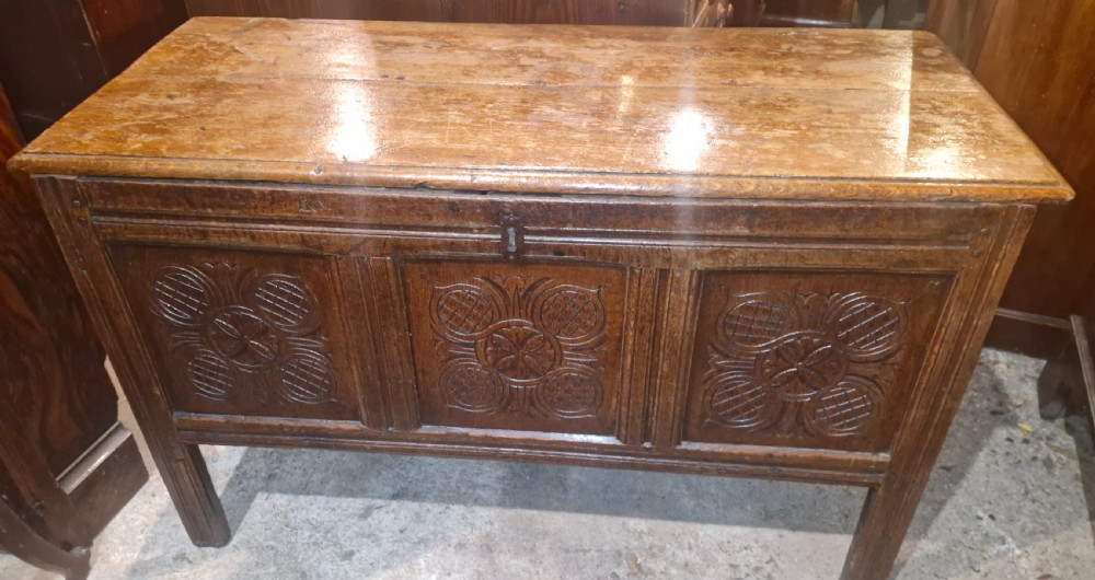 18th century West Country carved oak coffer. 