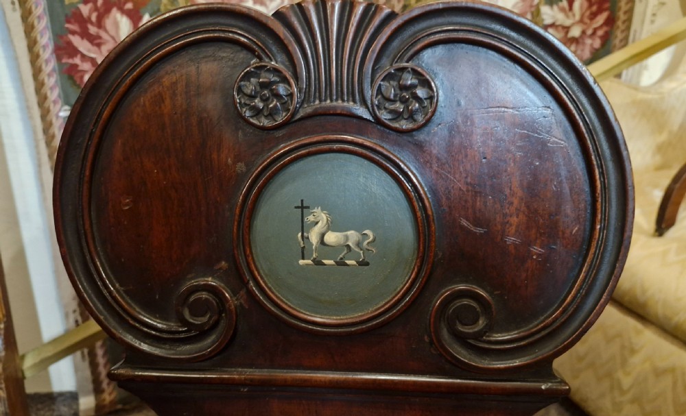 Pair of early 19th mahogany hall chairs in the style of Gillows.  View VI