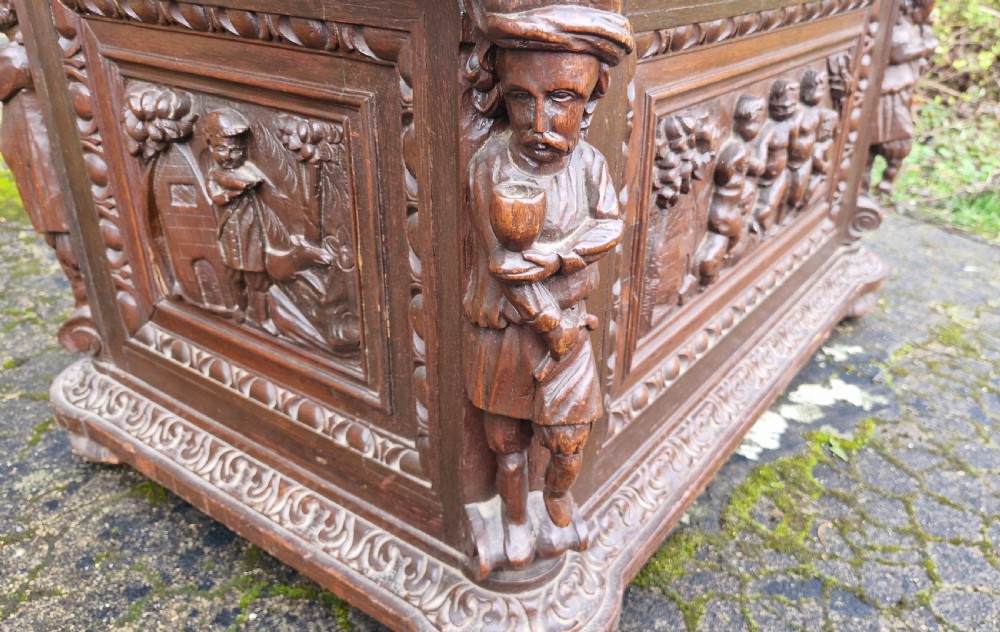 Mid 19th century carved oak wine cooler.  View VIII