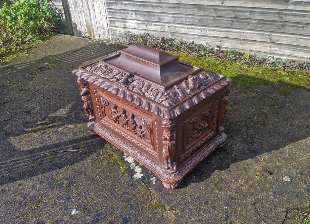 Mid 19th century carved oak wine cooler.  View XIV