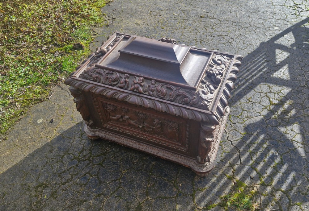 Mid 19th century carved oak wine cooler.  View XV