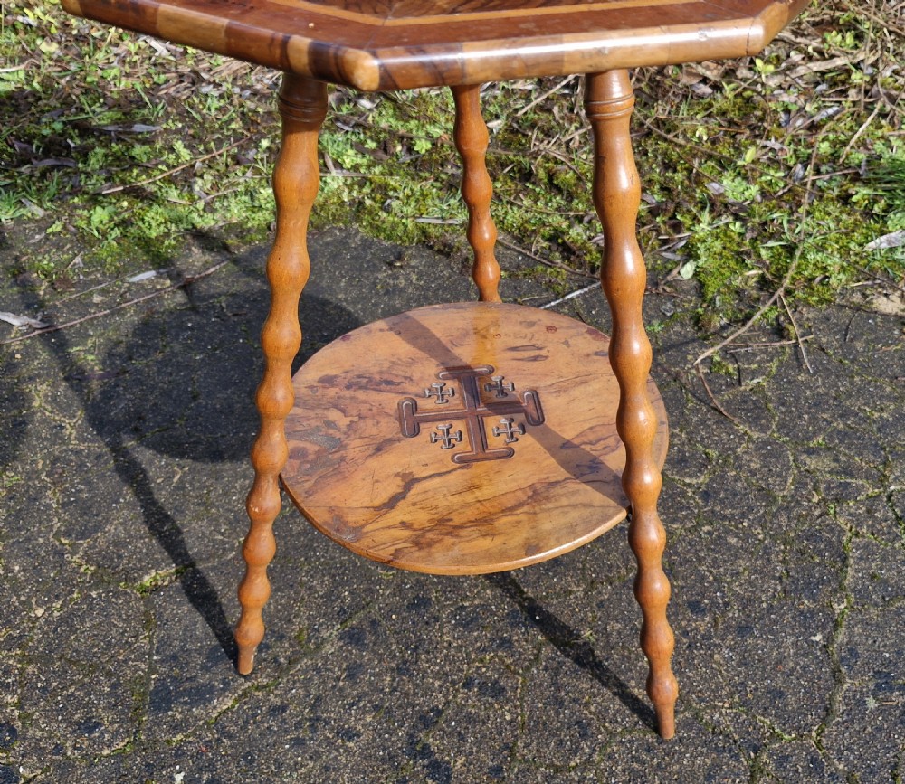 Early 20th century Jerusalem olive wood occasional table. View IV