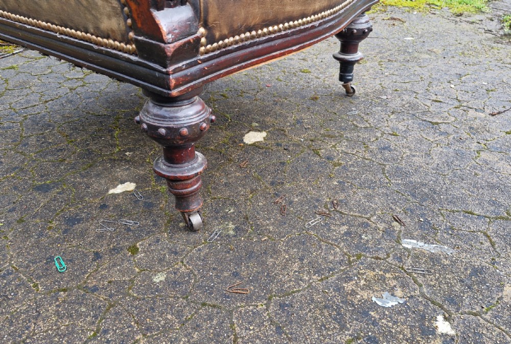 Victorian mahogany carved Lions head leather upholstered club armchair. View VII