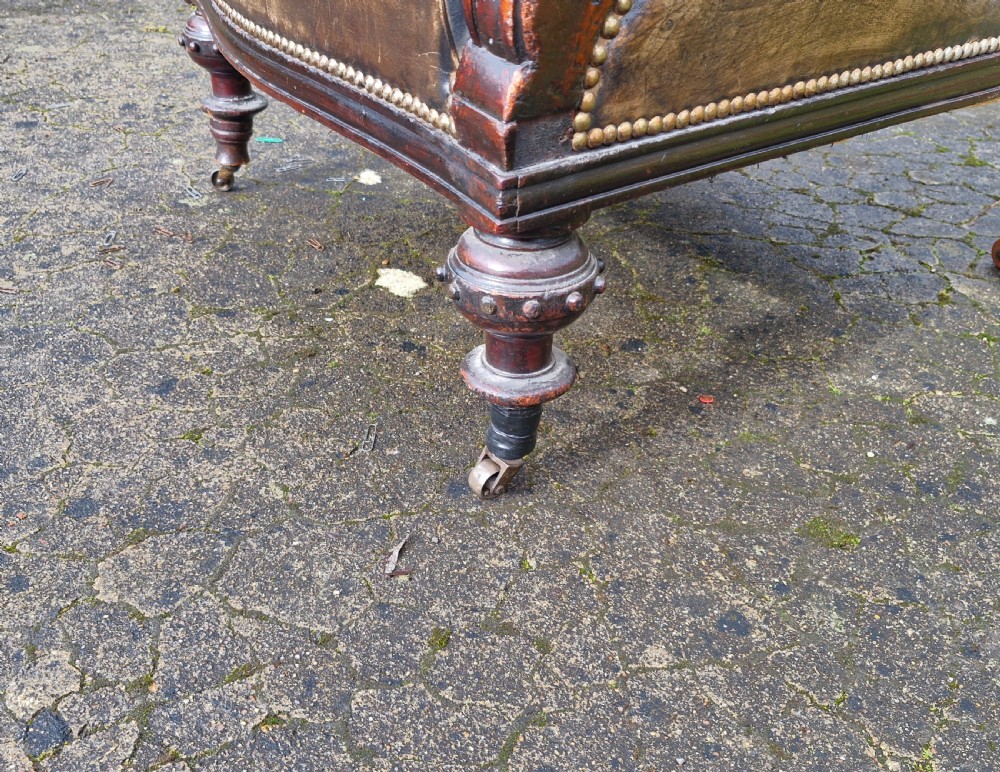 Victorian mahogany carved Lions head leather upholstered club armchair. View VIII