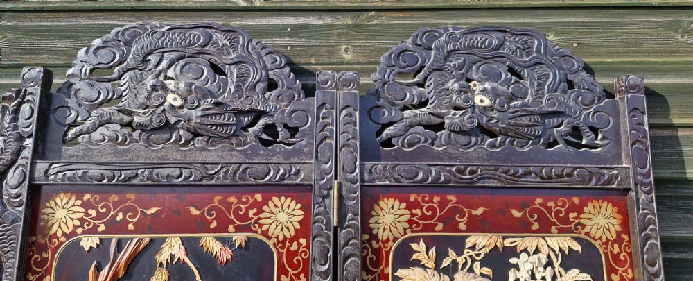 Oriental carved bone and mother of Pearl 2 fold dressing screen.  View VIII