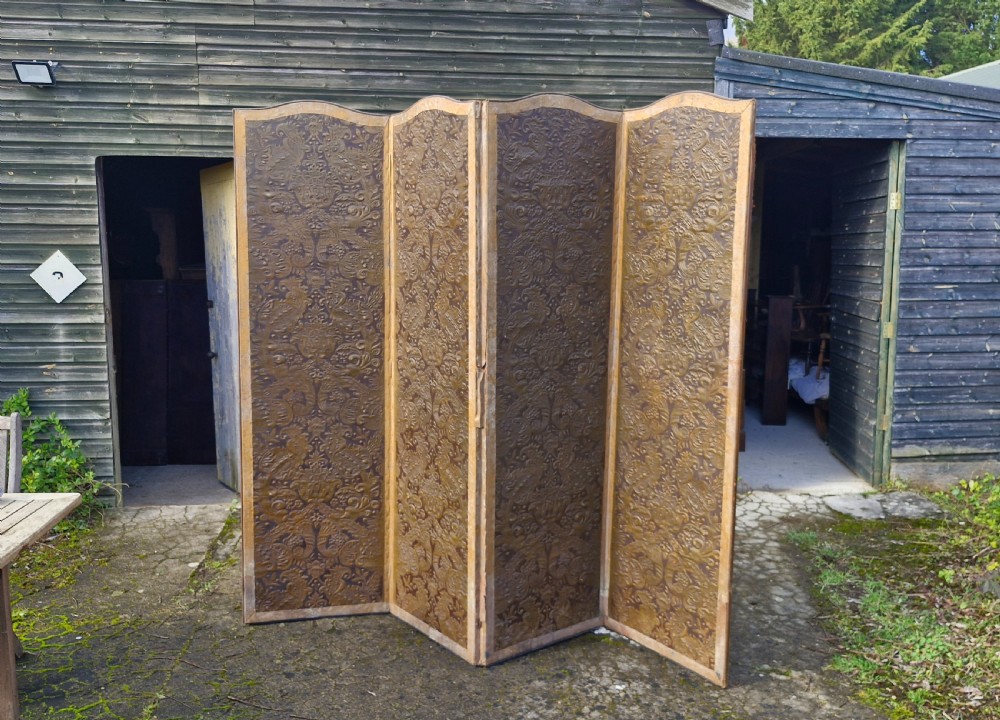 Large embossed country house 4 fold dressing screen.  View XIV