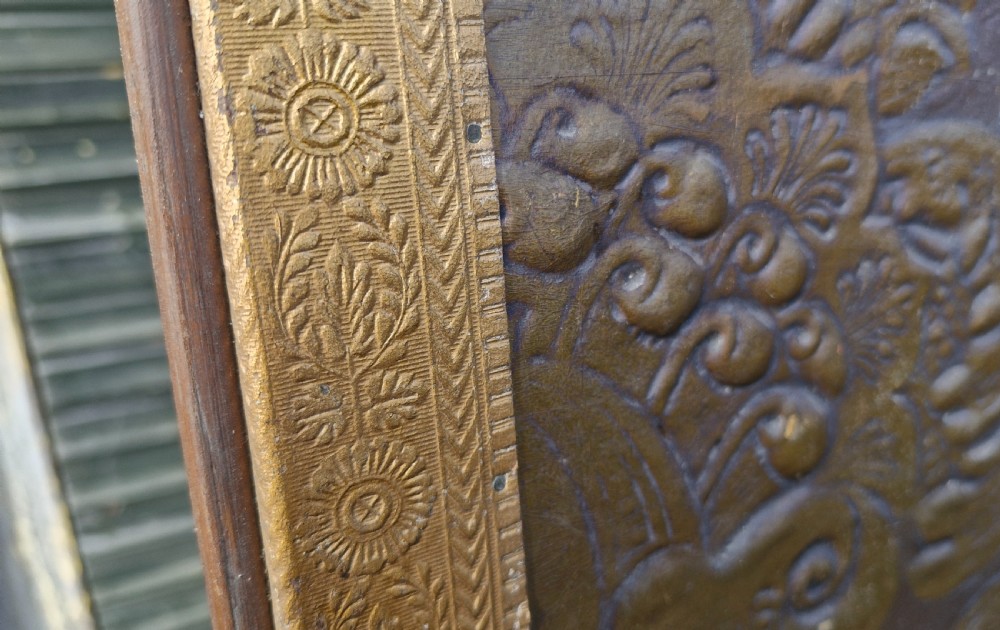 Large embossed country house 4 fold dressing screen.  View XVI