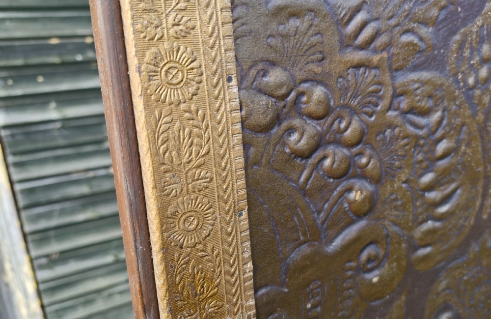 Large embossed country house 4 fold dressing screen.  View XVII