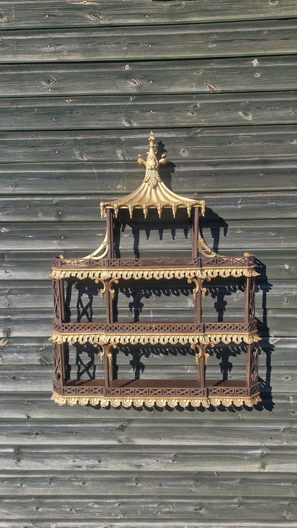 Carved and gilded Chinese Chippendale style wall shelf View X