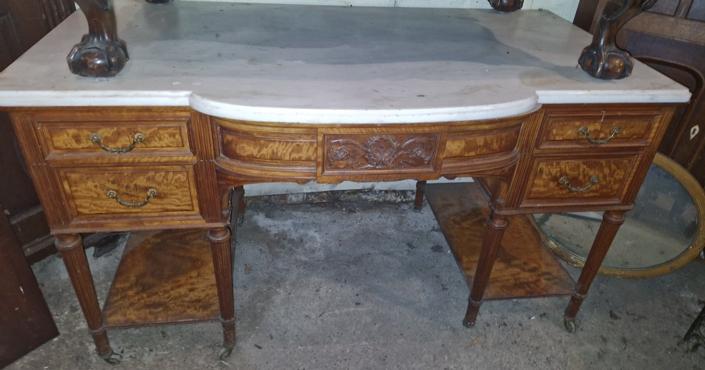 Late 19th century satinwood marble top washstand.  View IV