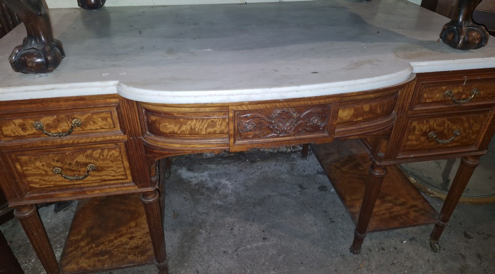 Late 19th century satinwood marble top washstand.  View VI