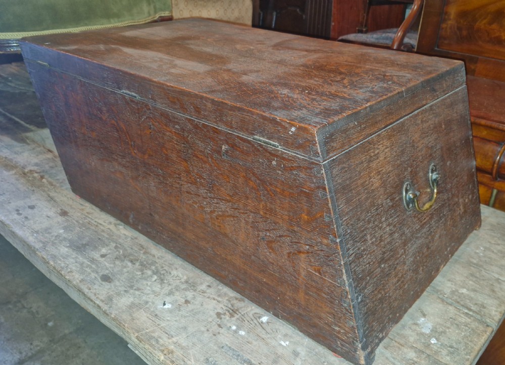 Rare Regency oak coaching trunk - great coffee table.  View V