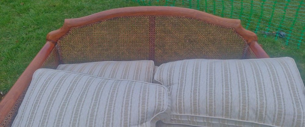 Edwardian mahogany bergere sofa. View III