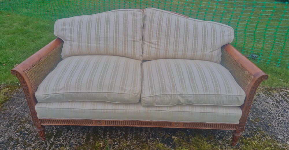 Edwardian mahogany bergere sofa. View VIII