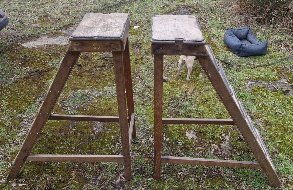 Pair of Edwardian oak library steps - missing the poles.  View V