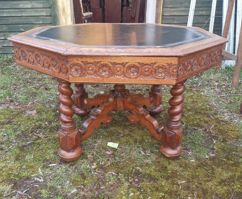 Victorian Gothic oak centre library table. View II